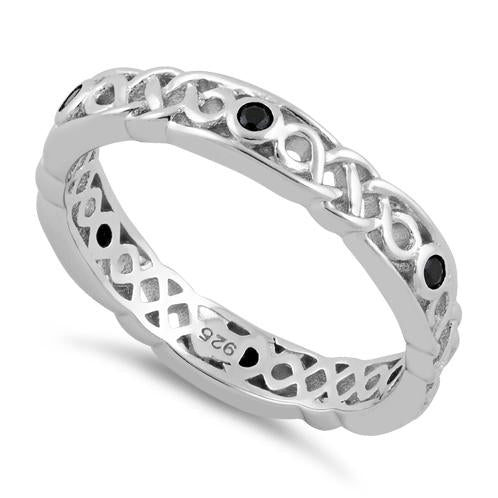Sterling Silver Braided Eternity Black CZ Ring