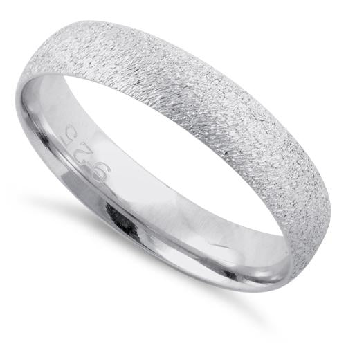 Sterling Silver Brushed Wedding Band Ring 4mm