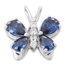 Sterling Silver Butterfly Blue CZ Pendant