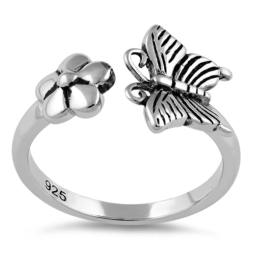 Sterling Silver Butterfly Flower Ring