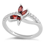 Sterling Silver Butterfly Garnet CZ Ring