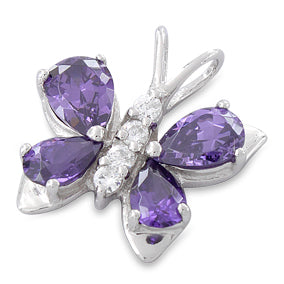 Sterling Silver Butterfly Purple CZ Pendant