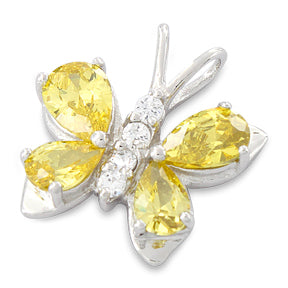 Sterling Silver Butterfly Yellow CZ Pendant