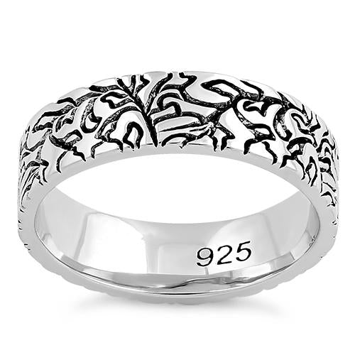 Sterling Silver Carved Leaves Band Ring