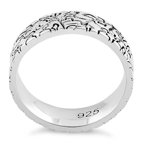 Sterling Silver Carved Leaves Band Ring