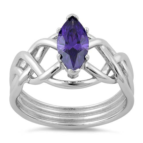 Sterling Silver Celtic Amethyst Marquise CZ Ring