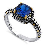 Sterling Silver Celtic Blue Cushion CZ Ring