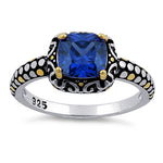 Sterling Silver Celtic Blue Cushion CZ Ring