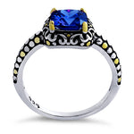 Sterling Silver Celtic Blue Cushion CZ Ring
