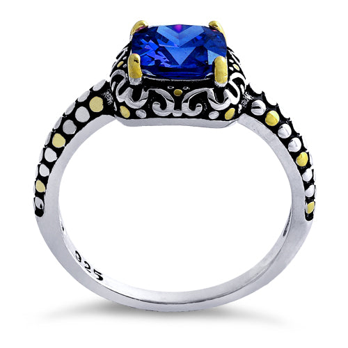 Sterling Silver Celtic Blue Cushion CZ Ring