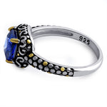Sterling Silver Celtic Blue Cushion CZ Ring