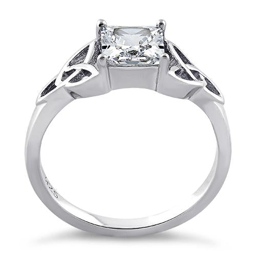 Sterling Silver Celtic Princess-Cut CZ Ring