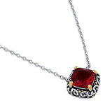 Sterling Silver Celtic Garnet Cushion CZ Necklace