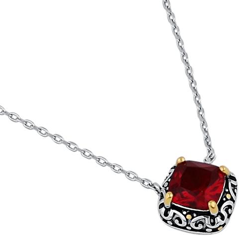 Sterling Silver Celtic Garnet Cushion CZ Necklace
