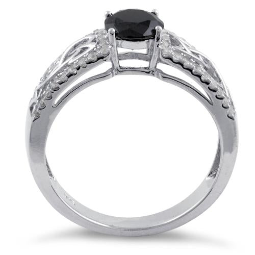 Sterling Silver Celtic Pave Black Round CZ Ring