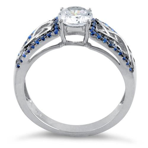 Sterling Silver Celtic Pave Blue CZ Ring