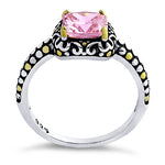 Sterling Silver Celtic Pink Cushion CZ Ring