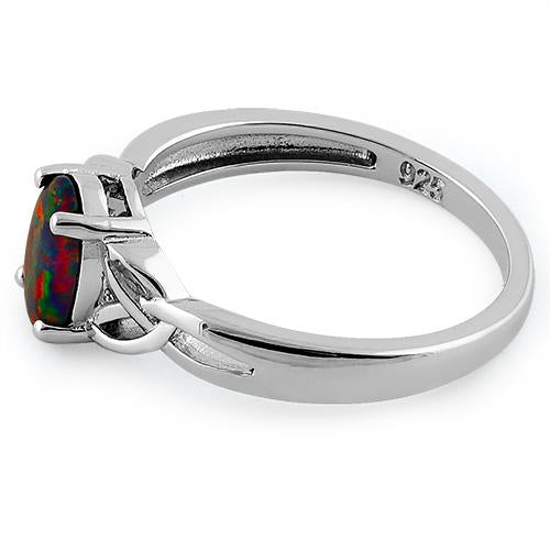 Sterling Silver Center Stone Charmed Black Lab Opal Ring