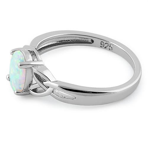 Sterling Silver Center Stone Charmed White Lab Opal Ring