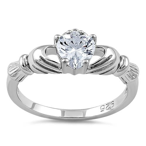 Sterling Silver Claddagh Clear CZ Ring