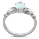 Sterling Silver Claddagh White Lab Opal CZ Ring