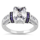 Sterling Silver Emerald-Cut Purple CZ Ring