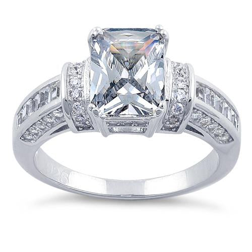 Sterling Silver Clear Emerald-Cut CZ Ring