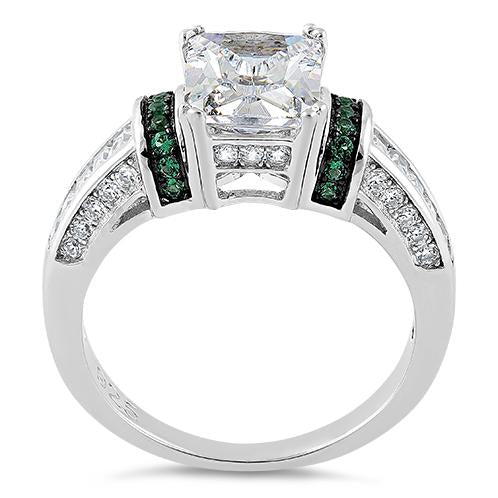 Sterling Silver Emerald-Cut Green CZ Ring