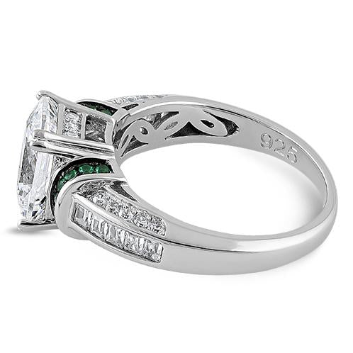 Sterling Silver Clear Emerald Cut Emerald CZ Ring