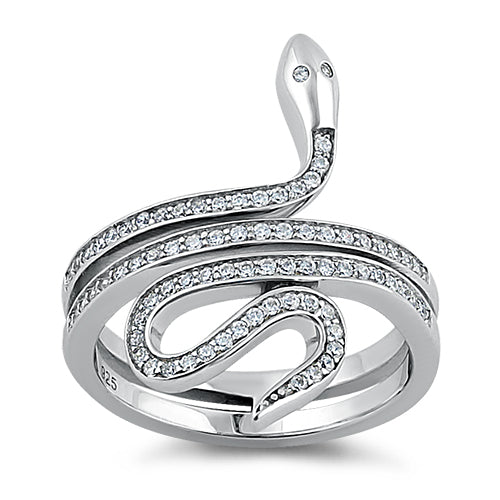 Sterling Silver Clear Eyed Snake CZ Ring