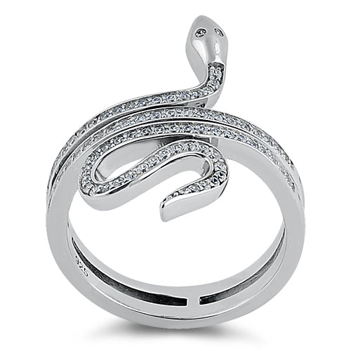 Sterling Silver Clear Eyed Snake CZ Ring
