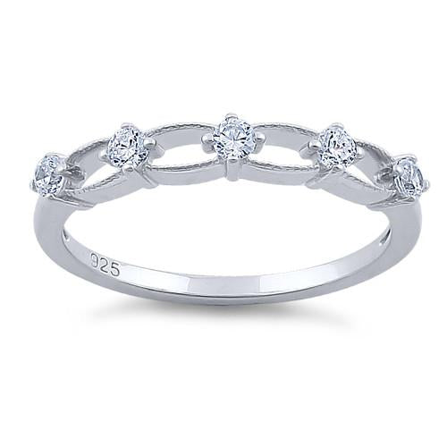 Sterling Silver Clear Five Round Stones CZ Ring