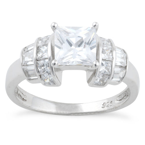 Sterling Silver Clear Princess Cut Engagement CZ Ring