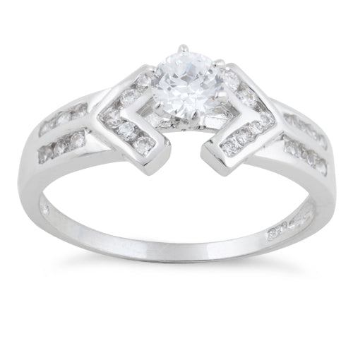 Sterling Silver Clear Round Cut Engagement CZ Ring
