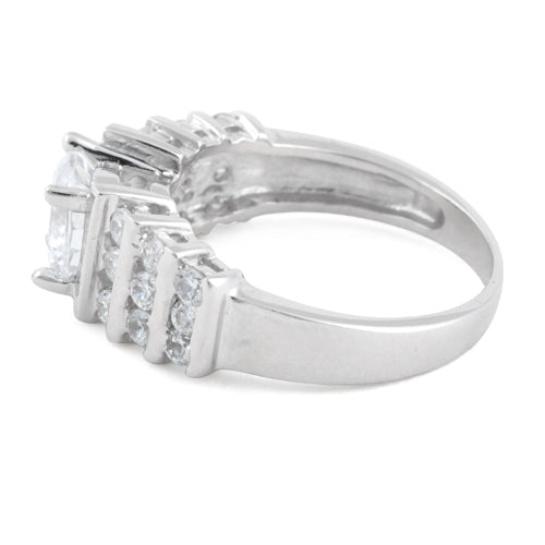 Sterling Silver Clear Round Cut Engagement CZ Ring