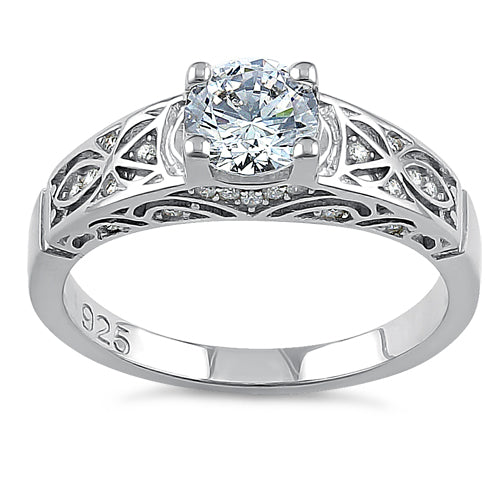 Sterling Silver Clear Round Cut Engagement CZ Ring