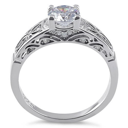 Sterling Silver Clear Round Cut Engagement CZ Ring