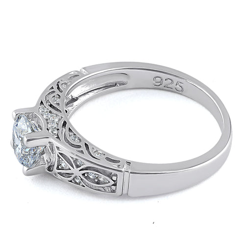 Sterling Silver Clear Round Cut Engagement CZ Ring