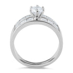 Sterling Silver Clear Round Cut Engagement Set CZ Ring