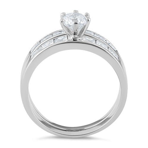 Sterling Silver Clear Round Cut Engagement Set CZ Ring