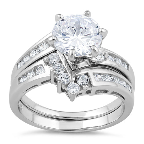 Sterling Silver Clear Round Cut Engagement Set CZ Ring