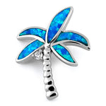Sterling Silver Coconut Palm Tree Blue Lab Opal CZ Pendant