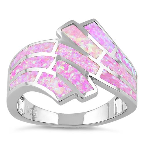 Sterling Silver Crooked Pink Lab Opal Ring