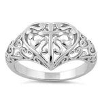 Sterling Silver Cross and Multiple Hearts Ring