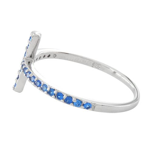 Sterling Silver Cross Blue Sapphire CZ Ring