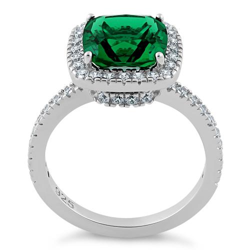Sterling Silver Cushion Cut Emerald CZ Ring