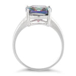 Sterling Silver Cushion-Cut Rainbow CZ Ring