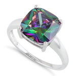Sterling Silver Cushion-Cut Rainbow CZ Ring