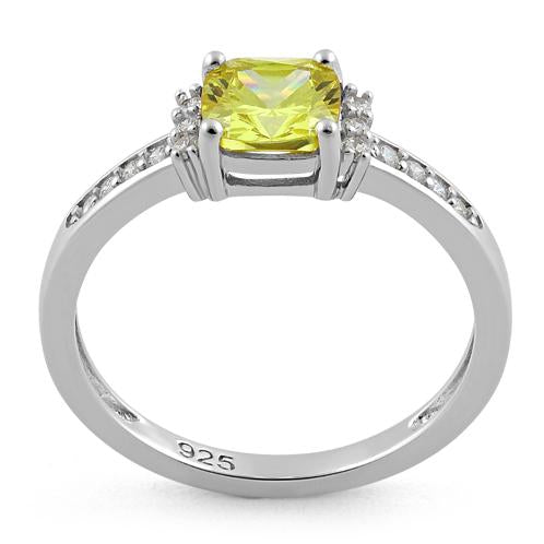 Sterling Silver Cushion Yellow CZ Ring
