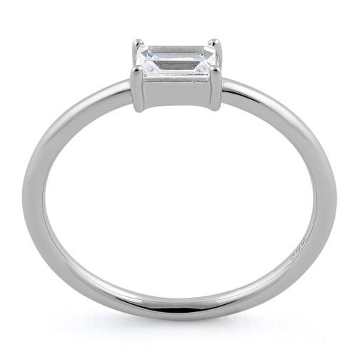 Sterling Silver Dainty Baguette Straight Clear CZ Ring